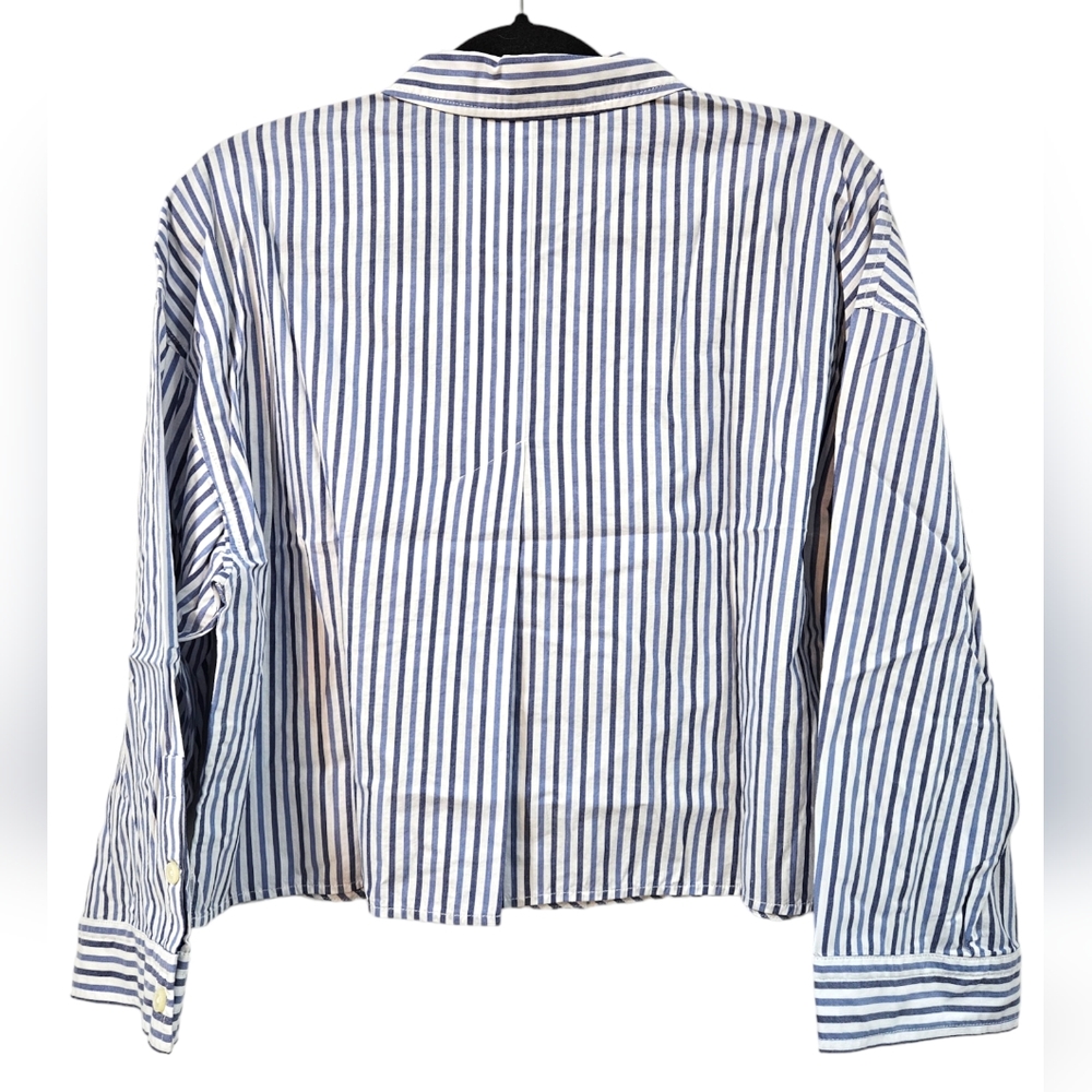 NWT Everlane Blue And White Striped Cotton Collared The Woven PJ Top Size M - Picture 7 of 8